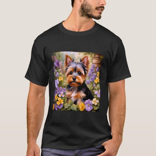 Yorkshire Terrier Adorable Yorkie Flower Garden Do Tシャツ (正面)