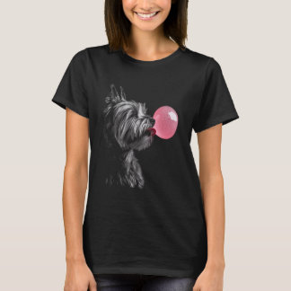 Yorkshire Terrier Blowing Bubble Gum Pink Tシャツ
