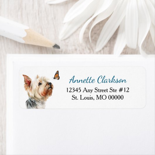 Yorkshire Terrier Butterfly Wonder Return Address ラベル (インサイチュ)