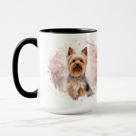 Yorkshire Terrier Cherry Blossom Watercolor Gift マグカップ (左)