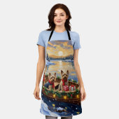 Yorkshire Terrier Christmas Boat Holiday エプロン (着用した状態)