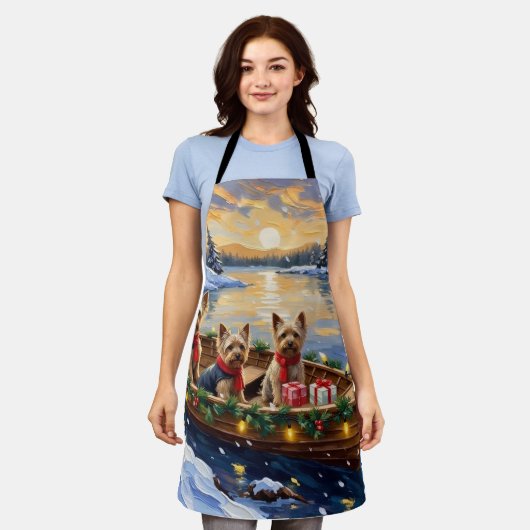 Yorkshire Terrier Christmas Boat Holiday エプロン (着用した状態)