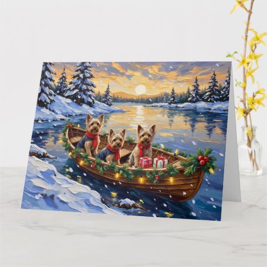 Yorkshire Terrier Christmas Boat Holiday カード (黄色い花)
