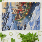 Yorkshire Terrier Christmas Boat Holiday キッチンタオル (折り畳み)