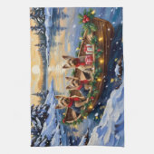 Yorkshire Terrier Christmas Boat Holiday キッチンタオル (縦)
