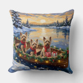 Yorkshire Terrier Christmas Boat Holiday クッション (正面)