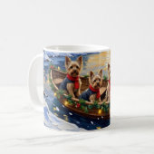 Yorkshire Terrier Christmas Boat Holiday コーヒーマグカップ (正面左)