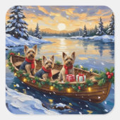 Yorkshire Terrier Christmas Boat Holiday スクエアシール (正面)