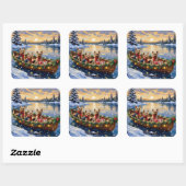 Yorkshire Terrier Christmas Boat Holiday スクエアシール (シート)