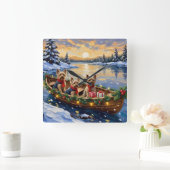 Yorkshire Terrier Christmas Boat Holiday スクエア壁時計 (ホーム)