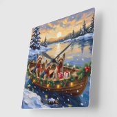 Yorkshire Terrier Christmas Boat Holiday スクエア壁時計 (傾斜)