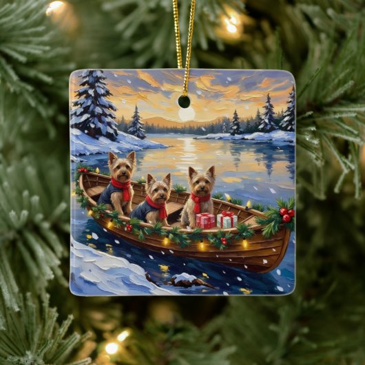 Yorkshire Terrier Christmas Boat Holiday セラミックオーナメント (ツリー)