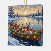 Yorkshire Terrier Christmas Boat Holiday セラミックオーナメント (左)