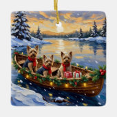Yorkshire Terrier Christmas Boat Holiday セラミックオーナメント (正面)