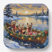 Yorkshire Terrier Christmas Boat Holiday ペーパープレート (正面)