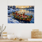 Yorkshire Terrier Christmas Boat Holiday ポスター (キッチン)