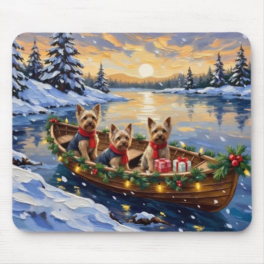 Yorkshire Terrier Christmas Boat Holiday マウスパッド (正面)