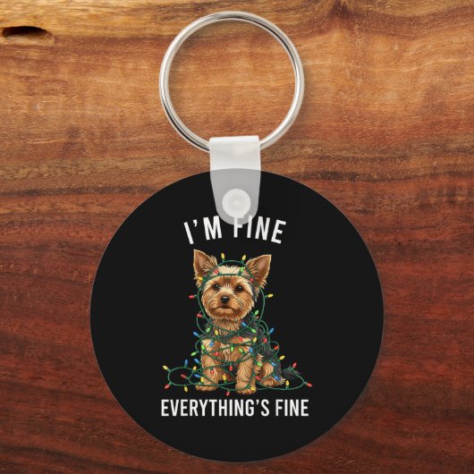 Yorkshire Terrier Christmas I'm Fine Everything Is キーホルダー (正面)