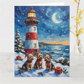 Yorkshire Terrier Christmas Lighthouse Holiday カード (黄色い花)