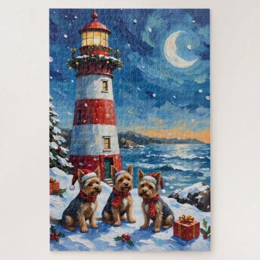 Yorkshire Terrier Christmas Lighthouse Holiday ジグソーパズル (縦)