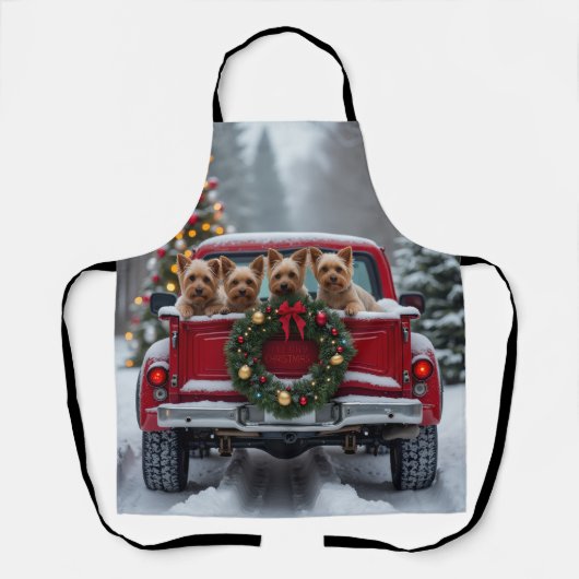 Yorkshire Terrier Christmas Red Truck Holiday Gift エプロン (正面)