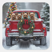 Yorkshire Terrier Christmas Red Truck Holiday Gift スクエアシール (正面)