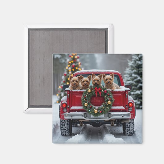 Yorkshire Terrier Christmas Red Truck Holiday Gift マグネット (正面/裏面)