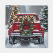 Yorkshire Terrier Christmas Red Truck Holiday Gift マグネット (正面)
