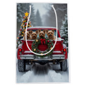 Yorkshire Terrier Christmas Red Truck Holiday Gift ミディアムペーパーバッグ (正面)