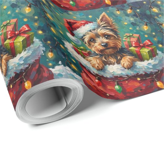 Yorkshire Terrier Christmas Santa Bag Adventure ラッピングペーパー (ロールコーナー)