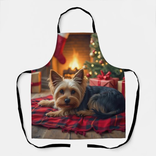 Yorkshire Terrier Cozy Christmas Evening Painting エプロン (正面)