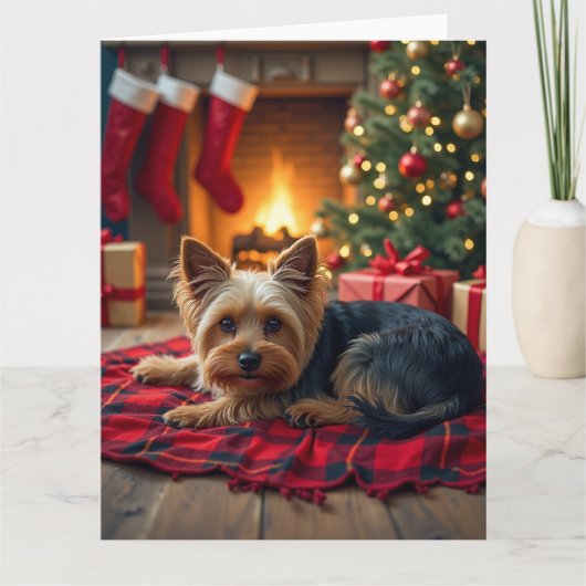 Yorkshire Terrier Cozy Christmas Evening Painting カード (正面)