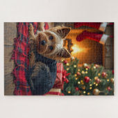 Yorkshire Terrier Cozy Christmas Evening Painting ジグソーパズル (横)