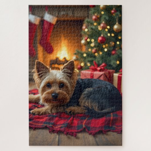 Yorkshire Terrier Cozy Christmas Evening Painting ジグソーパズル (縦)