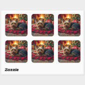 Yorkshire Terrier Cozy Christmas Evening Painting スクエアシール (シート)