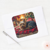 Yorkshire Terrier Cozy Christmas Evening Painting スクエアシール (封筒)