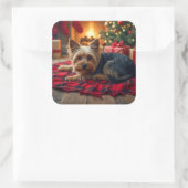 Yorkshire Terrier Cozy Christmas Evening Painting スクエアシール (バッグ)