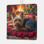 Yorkshire Terrier Cozy Christmas Evening Painting セラミックオーナメント (左)