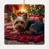 Yorkshire Terrier Cozy Christmas Evening Painting セラミックオーナメント (裏面)