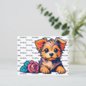 Yorkshire Terrier Cute Cartoon Puppy Dog Portrait  シーズンポストカード (スタンド正面)