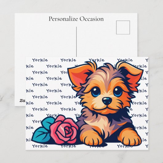Yorkshire Terrier Cute Cartoon Puppy Dog Portrait  シーズンポストカード (正面/裏面)