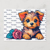 Yorkshire Terrier Cute Cartoon Puppy Dog Portrait  シーズンポストカード (正面)