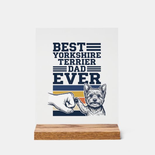 Yorkshire Terrier Dad Fist Bump Vintage Vector Des アクリルサイン (正面)