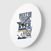 Yorkshire Terrier Dad Fist Bump Vintage Vector Des ラージ壁時計 (傾斜)