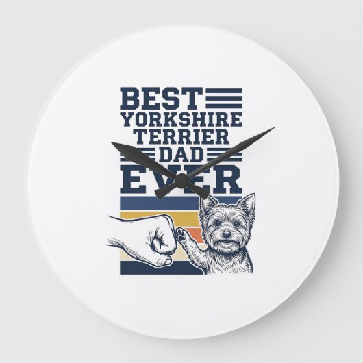 Yorkshire Terrier Dad Fist Bump Vintage Vector Des ラージ壁時計 (正面)
