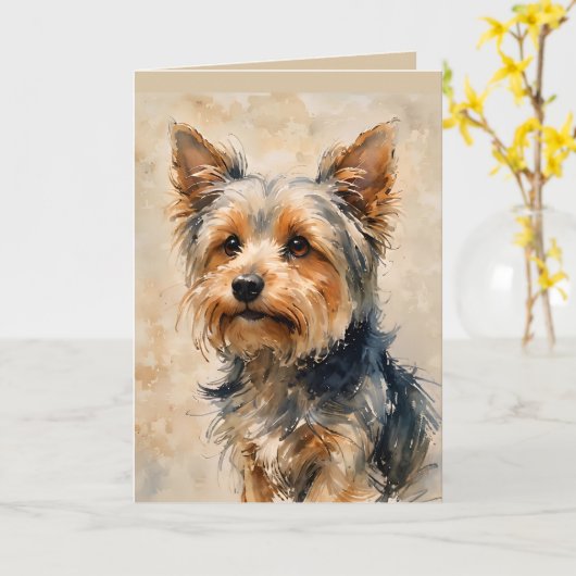 Yorkshire Terrier Dog Art カード (黄色い花)