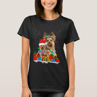 Yorkshire Terrier Dog Christmas Lights Reindeer Sa Tシャツ