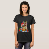 Yorkshire Terrier Dog Christmas Lights Reindeer Sa Tシャツ (正面フル)