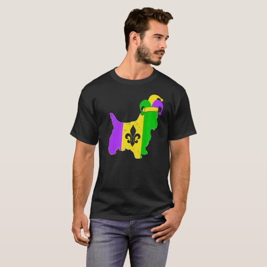 Yorkshire Terrier Dog Mardi Gras Carnival Funny Pu Tシャツ (正面フル)