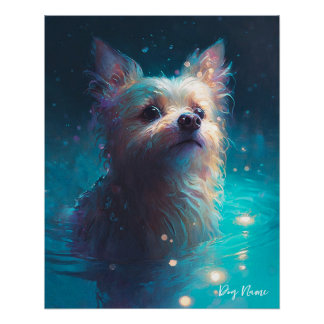 Yorkshire Terrier dog swimming in water 005 ポスター